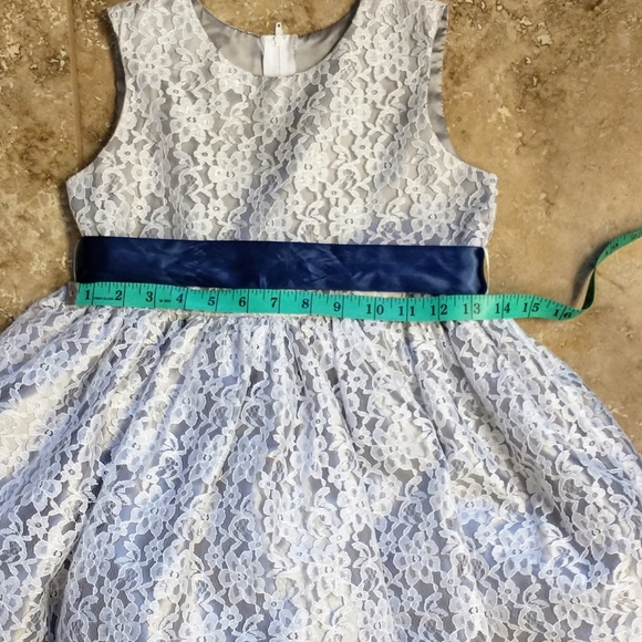Girl's Cinderella Couture Silver Blue Lace Sleeveless Formal Dress Size 10 - Picture 10 of 12